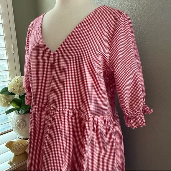 Maeve Anthropologie Gingham Tunic Peplum Blouse Red White Tunic Medium - Picture 6 of 12